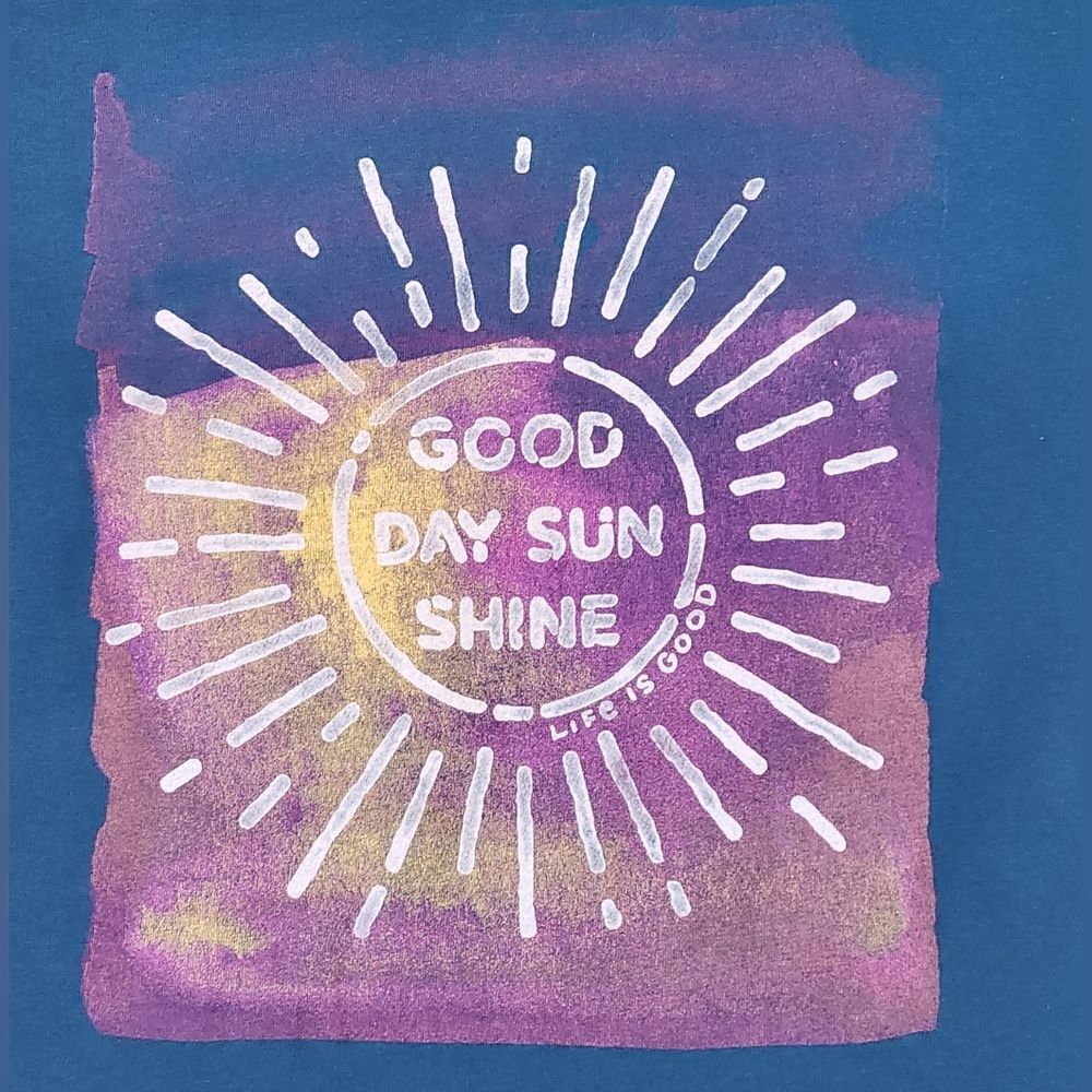 Life is Good "Good Day Sun Shine" Blue Long Sleeved V-Neck T-Shirt Size M